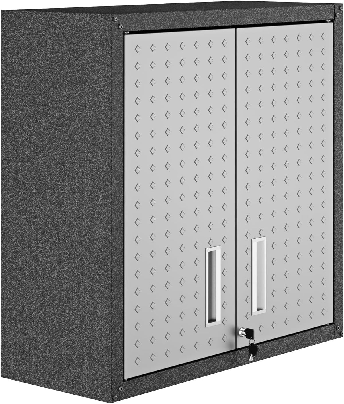 Manhattan Comfort Fortress 30" Floating Garage Storage Cabinet Set of 2, Lockable, Adjustable Shelves, Recessed Handles, Steel Wall Mounted Utility Cabinet for Workshop, Garage, Basement in Black/Grey