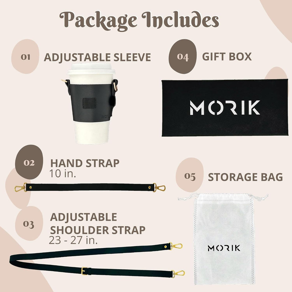 MORIK Drink Carrier with Adjustable Shoulder Strap and Hand Strap for Drinks Under 30 Oz - Coffee Cup Holder, Drink Caddy for Yeti and Stanley Tumblers, Boba Drink Holder (2nd Generation) (Black)
