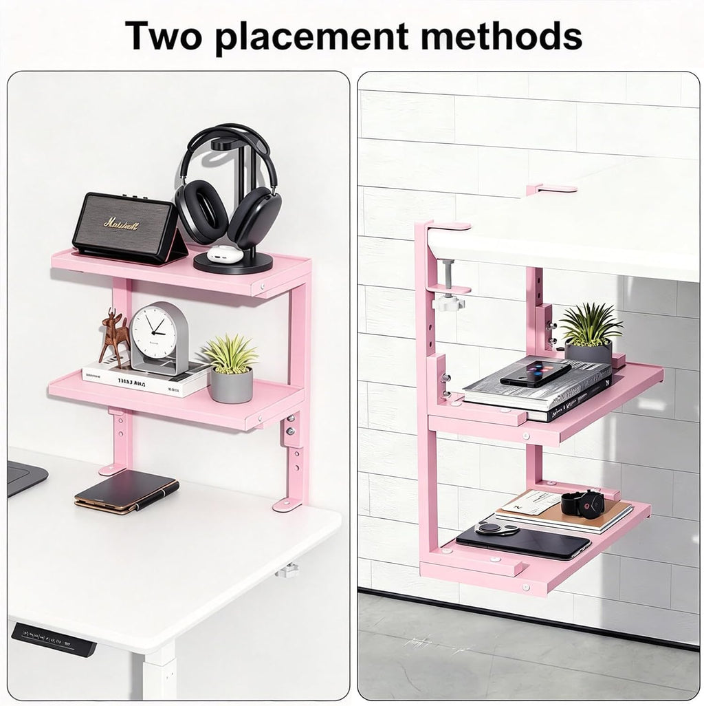2 Tier Clamp on Desk Shelf (Pink)