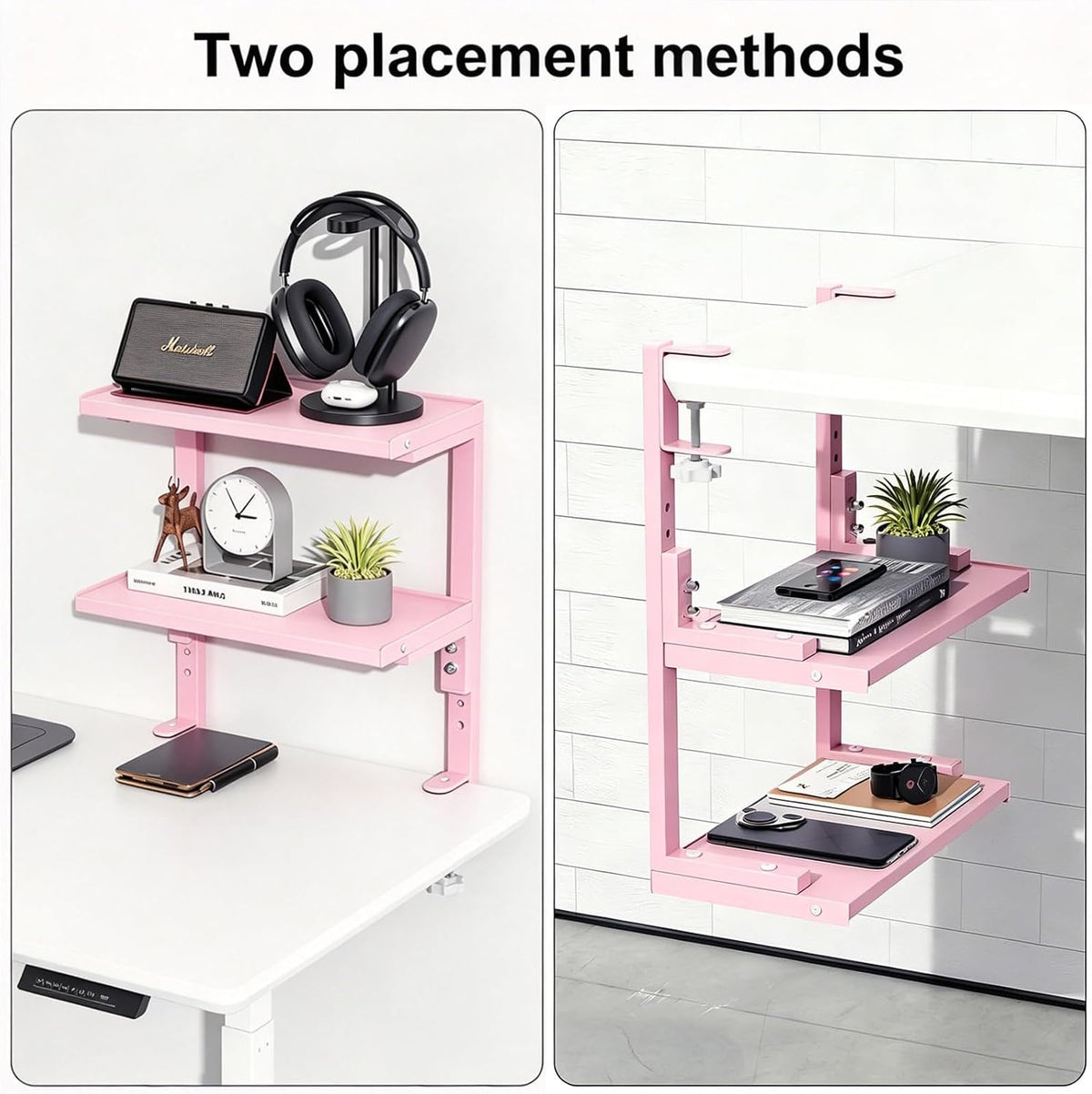 2 Tier Clamp on Desk Shelf (Pink)