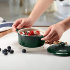 Kook Mini Cocotte, Lids, Handles, Dutch Oven, Set of 4, 12 oz, Forest Green