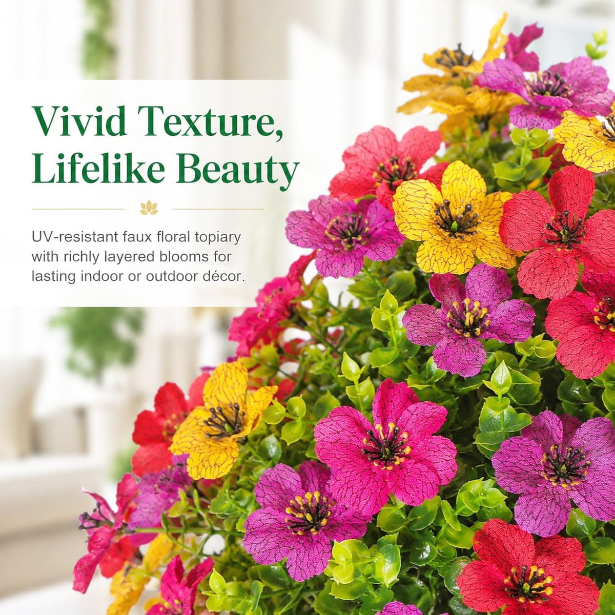 Artificial Flowers for Outdoors, 22 Inch Faux Topiary Ball Plants, 2 Pack