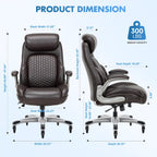 COLAMY Office Ergonomic Desk High Back Executive Chair with Pop-Out Lumbar Support, Upgraded Casters, Adjustable Headrest, Flip-Up Arms, Leather Home with Thick Cushion for Comfort - Brown