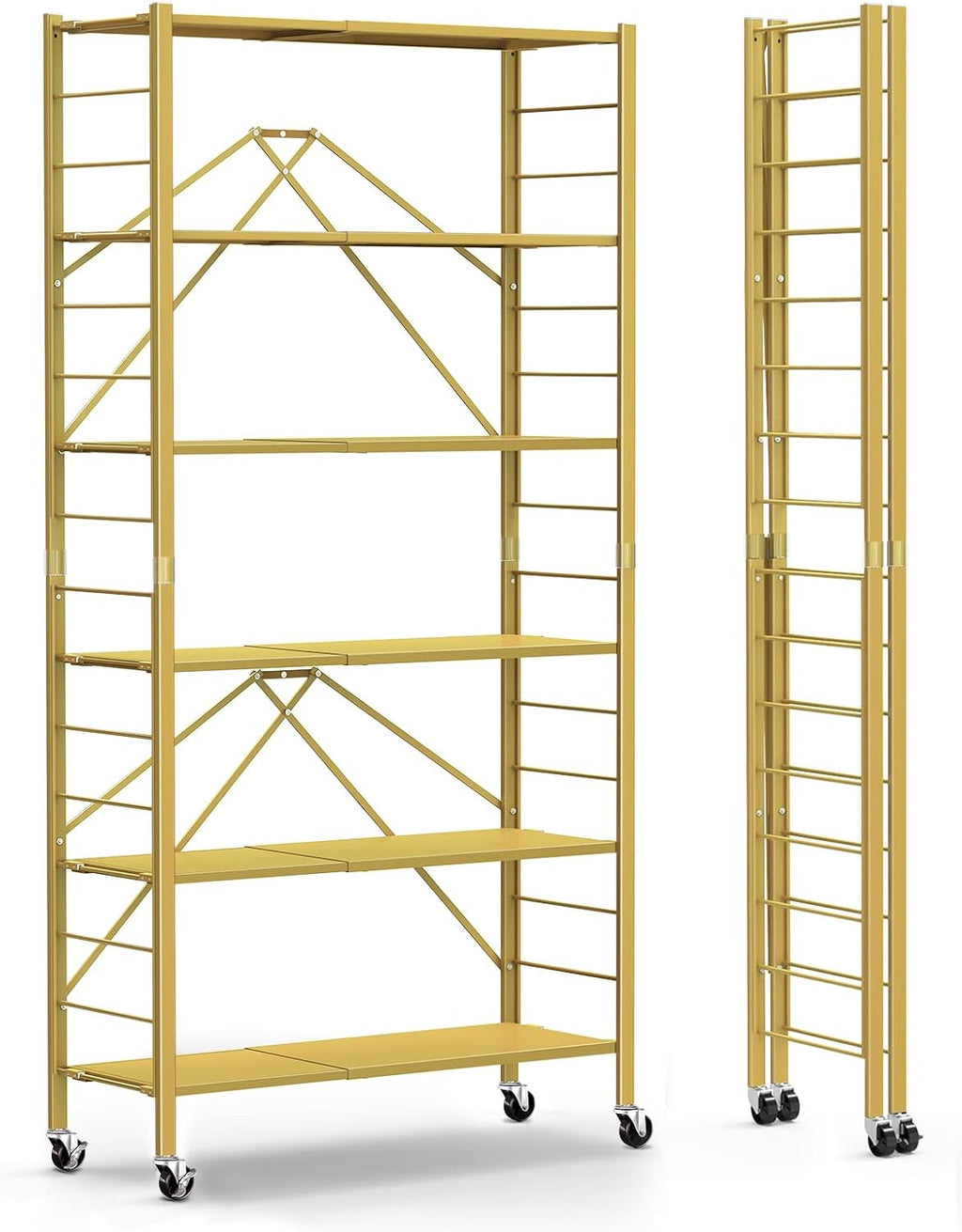 Himix 5-Tier Foldable Expandable Storage Shelves Wheels Kitchen 2-in-1 Rack