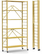 Himix 5-Tier Foldable Expandable Storage Shelves Wheels Kitchen 2-in-1 Rack