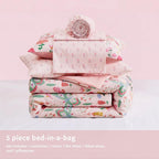 Twin Comforter Set for Girls - 5 Pieces Floral Pink Girls Twin Bedding Set