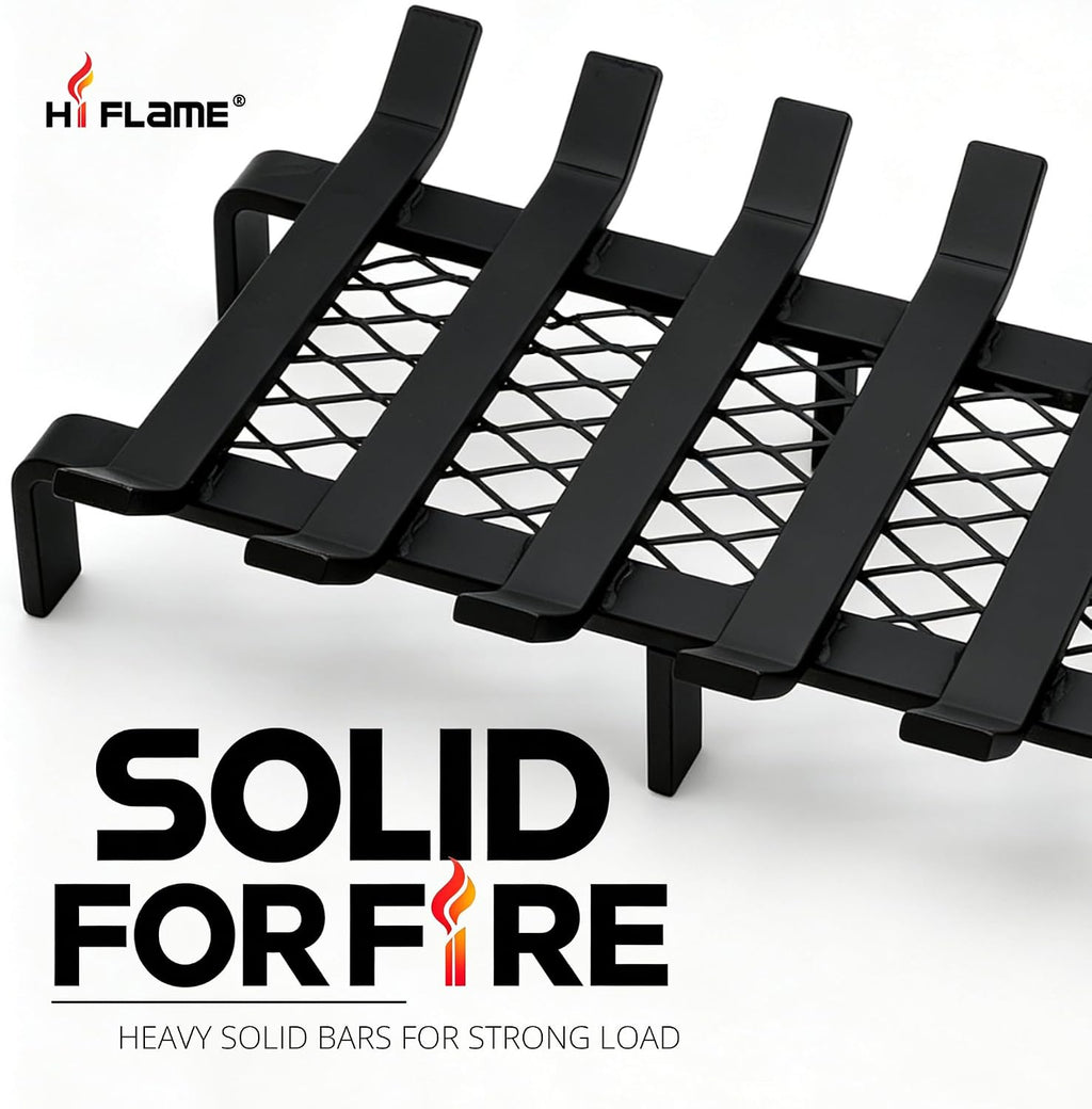 Hi Flame Fireplace Log Grate 17 Inch with Ember Retainer, Heavy Duty Solid Steel Fire Place Grate Wood Burning Stove Firewood Holder