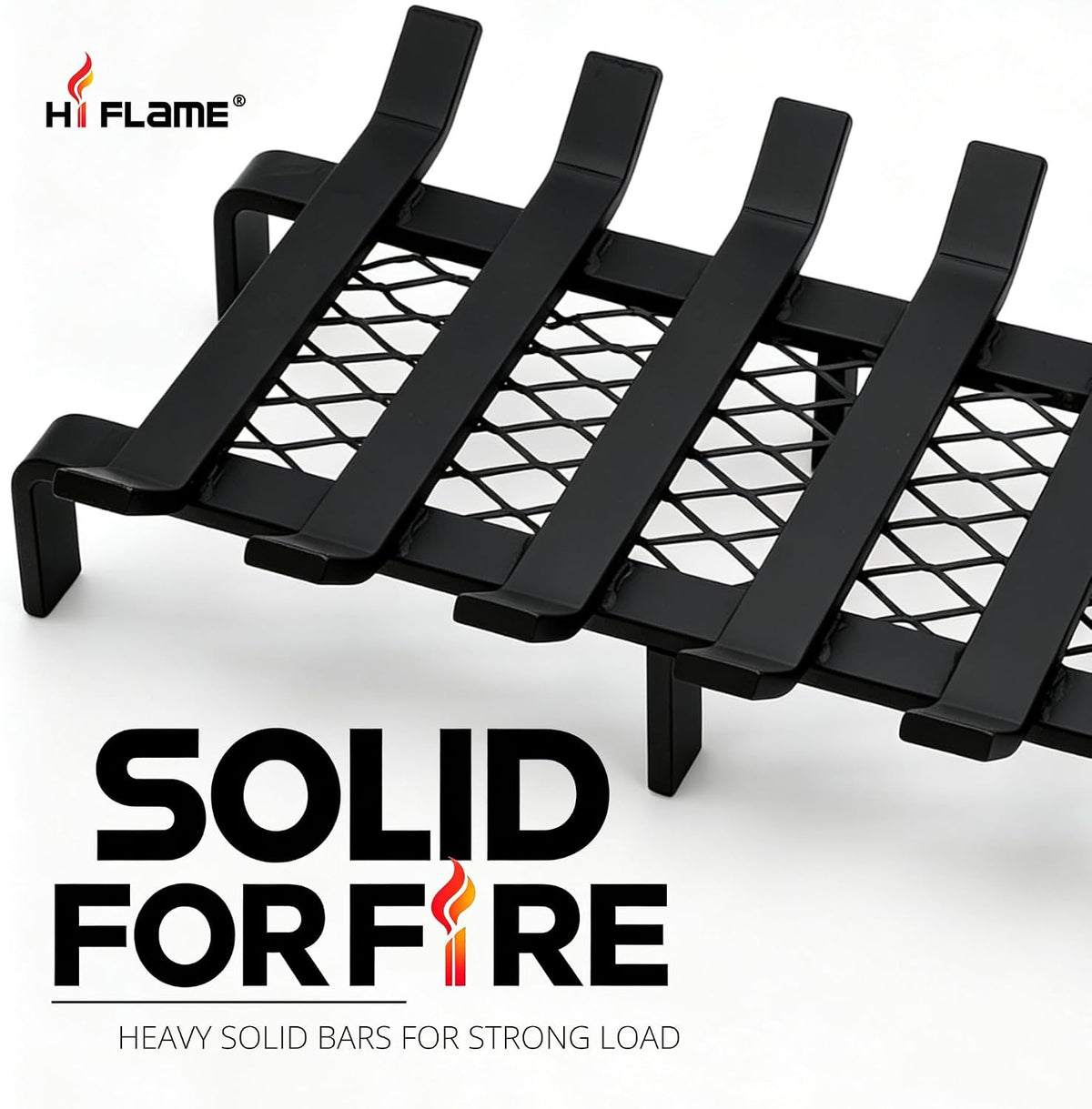 Hi Flame Fireplace Log Grate 17 Inch with Ember Retainer, Heavy Duty Solid Steel Fire Place Grate Wood Burning Stove Firewood Holder