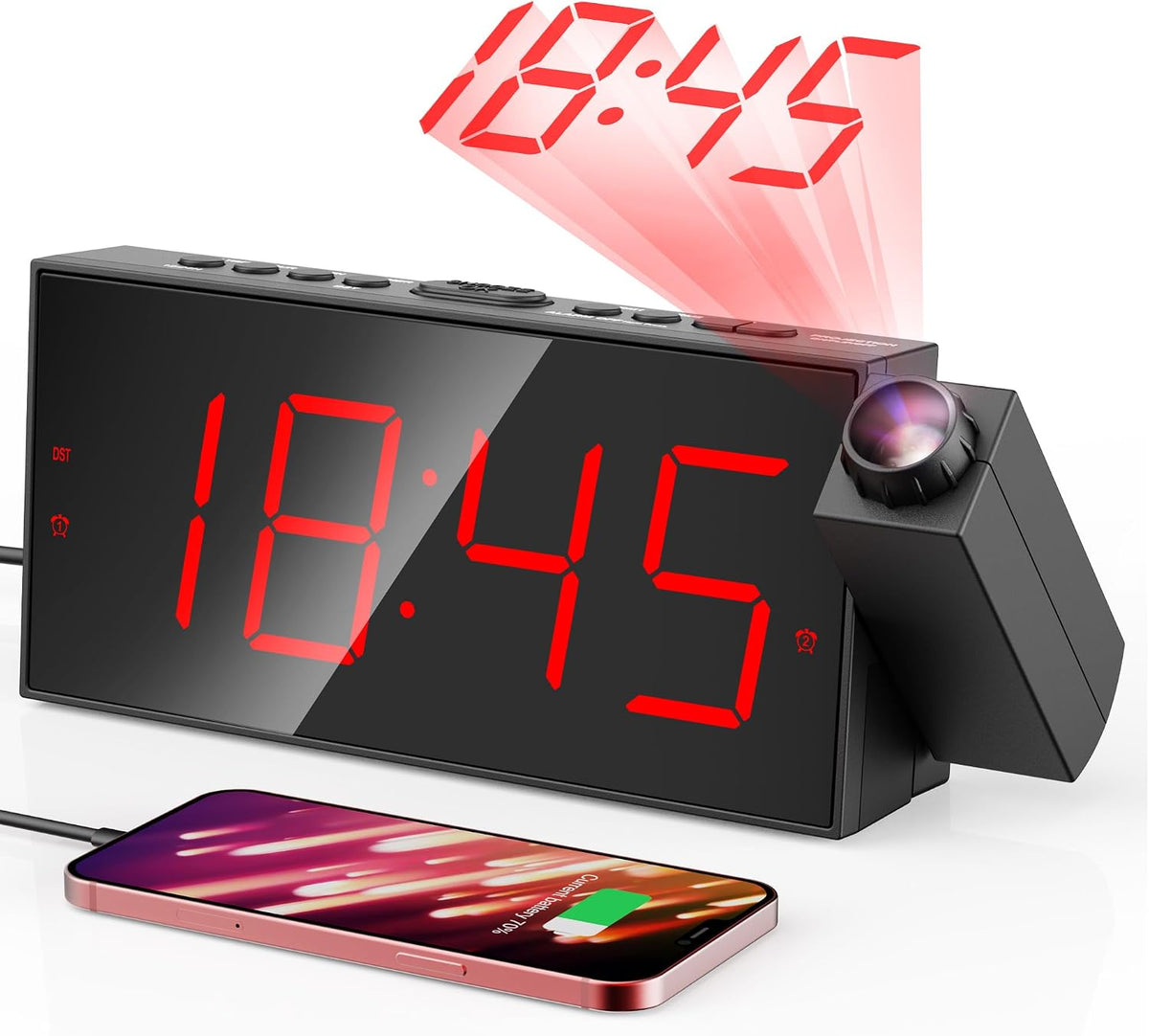 Mesqool Digital Projection Alarm Clock with Dual Alarms, 5 Levels Dimmer