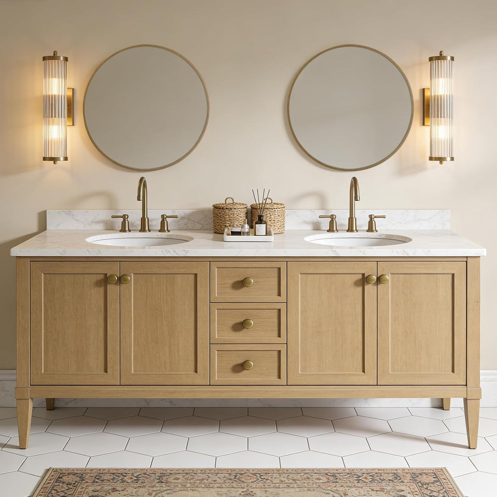 WallBeyond Round Wood Mirror 24" Circle Wall Mirror for Bathroom Round Wall Mirror for Wall Decor, Vanity, Entryway Living Room, Deep Natural