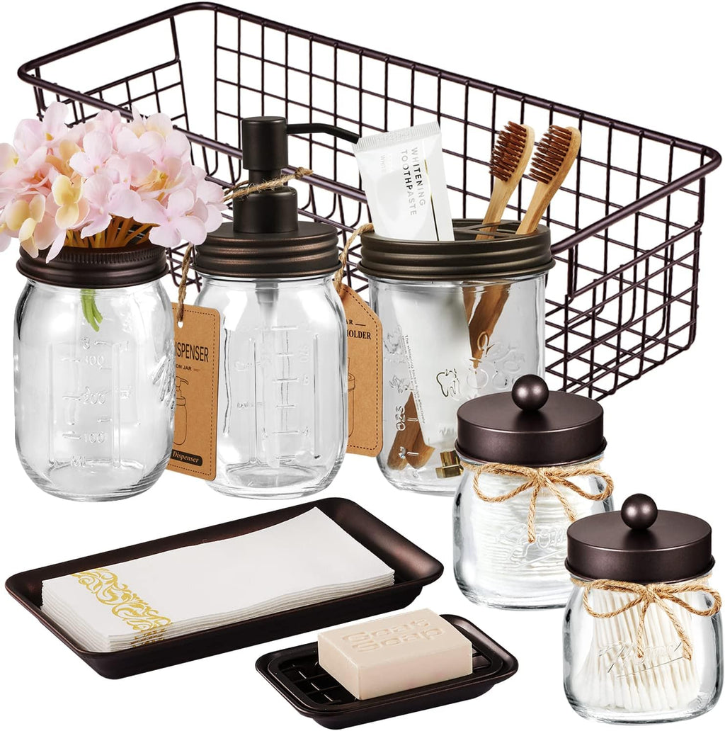 SheeChung 8PCS Mason Jar Bathroom Accessories Set Complete - Bronze