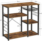 VASAGLE Kitchen Baker’s Rack, Steel Frame, Wire Basket, 6 Hooks