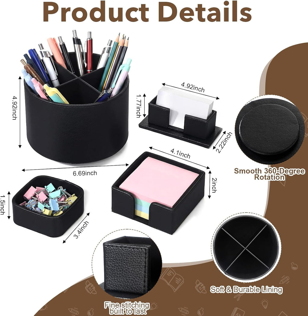 4 Pcs Aesthetic PU Leather Desk Organnizer Set, Black