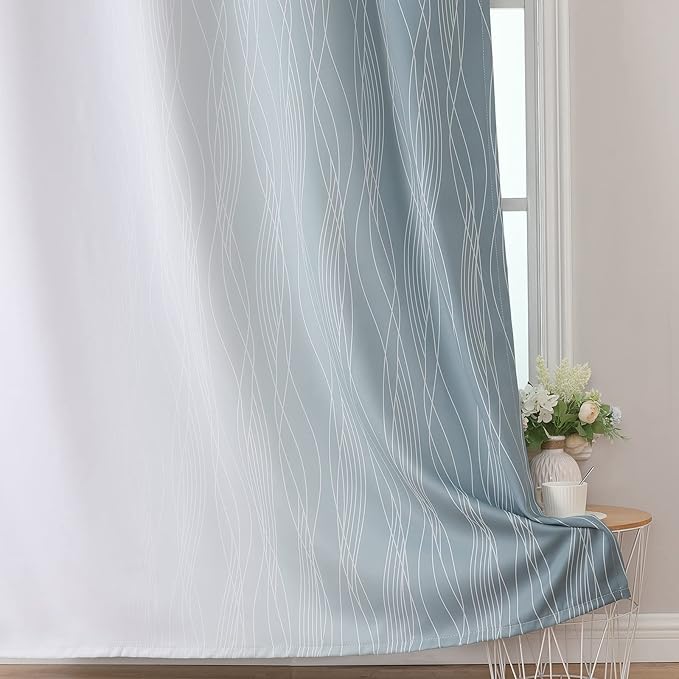Estelar Textiler Stone Blue and Greyish White Blackout Curtains & Drapes - Image 6