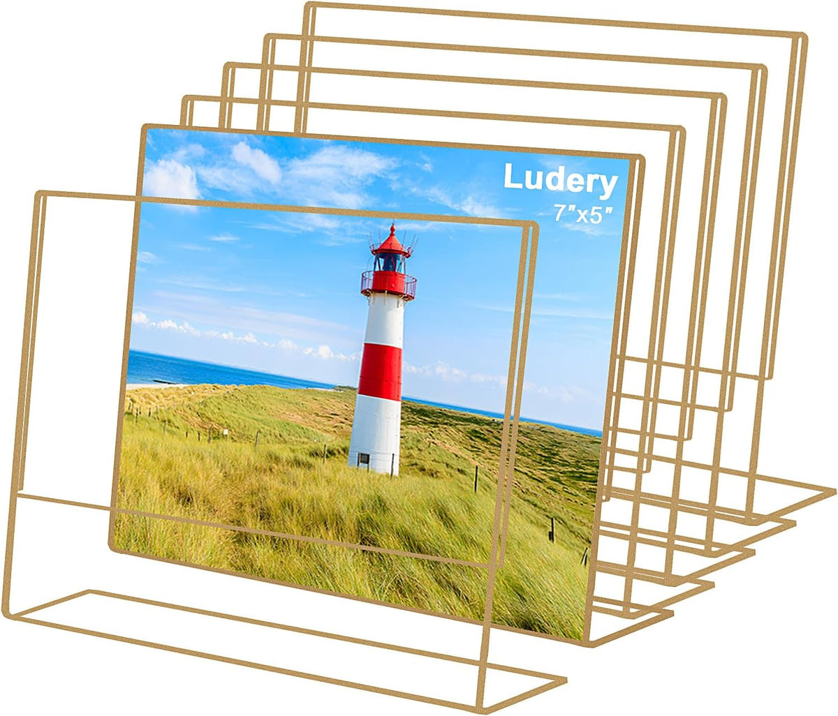 8x10 Gold Picture Frames, Clear Frameless Picture Frames, 6 Pack Acrylic Self Standing Photo Frames for Wedding Table Numbers, Restaurant Signs, Photos and Art Display