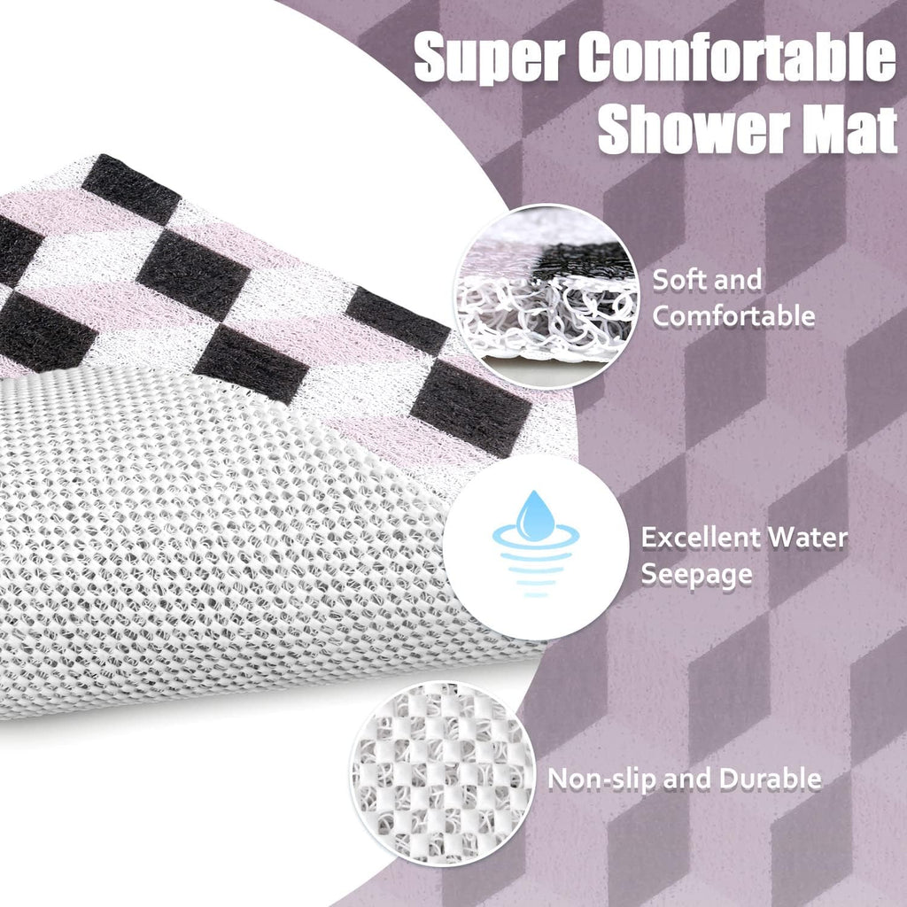 Square Shower Mat Non-Slip 24x 24 Inch, Soft Comfort Bath Mat with Drainage Holes, PVC Loofah Massage Bathmat for Shower,Tub,Bathroom,Wet Areas, Quick Drying