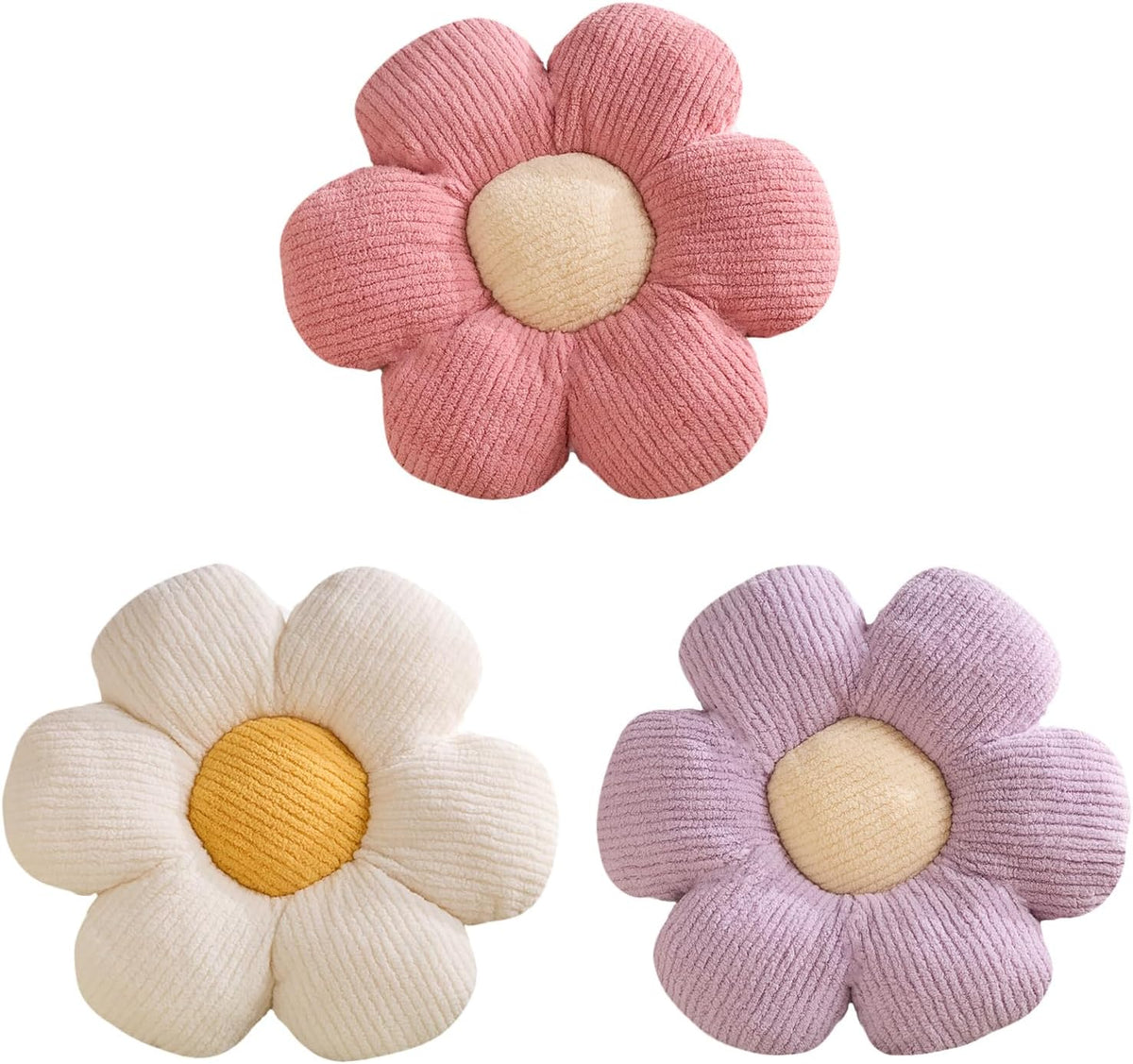 XIAIJIA 3PCS Flower Pillow, Daisy Throw Pillows, Flower Cushion 15.7 Inch