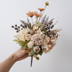 16-inch Artificial Fake Flowers Silk Table Arrangements Faux Plastic Floral Centerpieces for Home with Roses, Dandelions, Daisies, Hydrangea, Eucalyptus, Chrysanthemums and Hollyberries