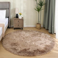 Latepis Light Brown Beige Round Area Rugs 5ft Faux Fur Fuzzy Rugs by Latepis
