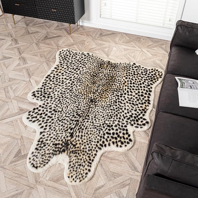 Leopard Area Rug Animals Printed Hide Mats Faux Fur Cowhide Skin Carpet - Image 3