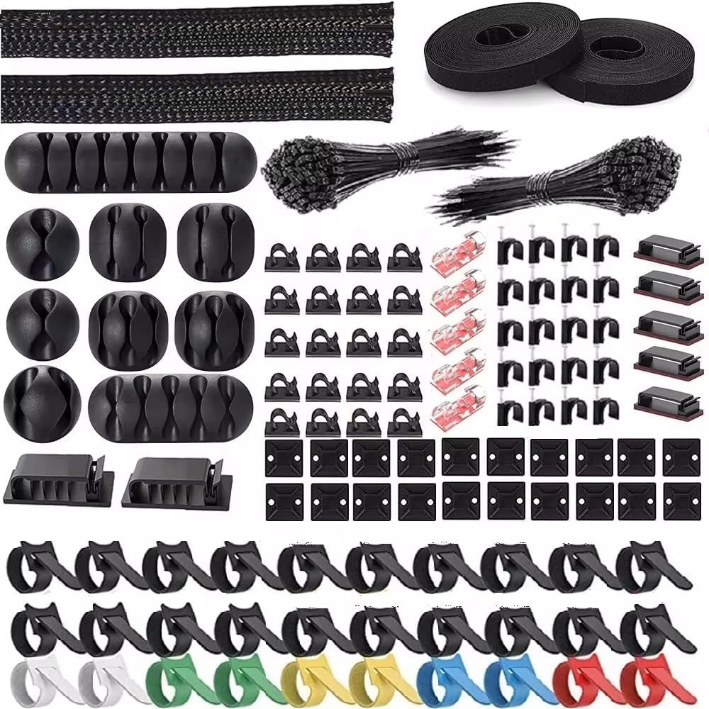 315-Piece Cable Organizer Kit with Clips, Sleeves, Zip Ties and Adhesive Holders for Desk, Home Office and Car Wire Management