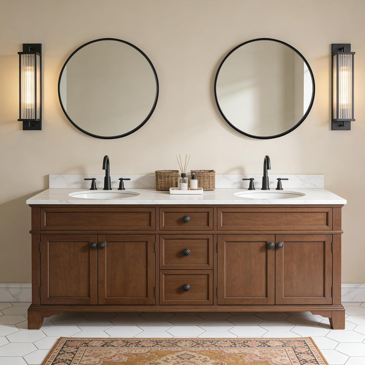 WallBeyond Black Round Wood Mirror 24 inch Circle Wall Mirror for Bathroom Round Wall Mirror for Wall Decor, Vanity, Entryway Living Room