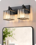 EDISHINE 2-Light Black Bathroom Vanity Light, Crystal Sconce Over Mirror