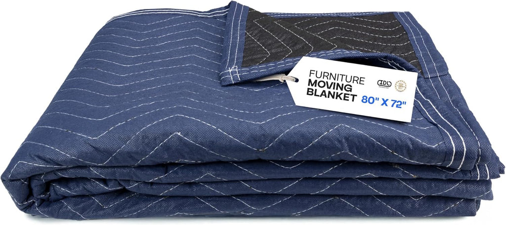 Large Moving Blanket 80" x 72", Blue/Black Color (Pack of 3) - Heavy-Duty Furniture Pad for Moving & Wrapping - Thick Packing Blanket for Furniture Protection - Padded Mover Cover by IDL Packaging