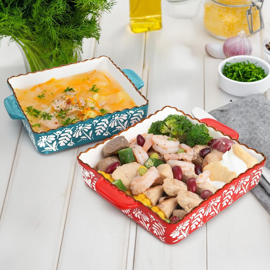 2 Pack Ceramic Baking Dish with Double Handle, 9 x 9 Inch