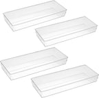 4Pack Large Size Clear Plastic Desk Drawer Dividers Drawer Organizer Wide Tray for Makeup,Kitchen Utensils,Jewelries and Gadgets 12’’x6’’