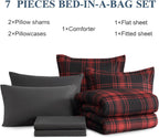 MaiRêve Plaid Queen Comforter Set Red Black 7 Pieces Bed in a Bag
