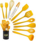 11 PCS Cooking Kitchen Utensils Set, Yellow Silicone Utensils Set