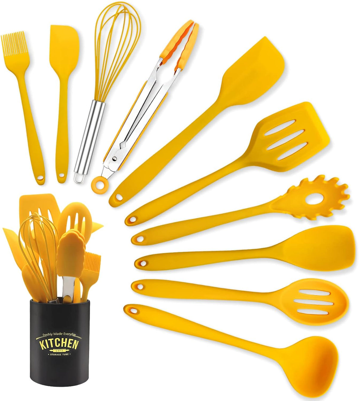 11 PCS Cooking Kitchen Utensils Set, Yellow Silicone Utensils Set