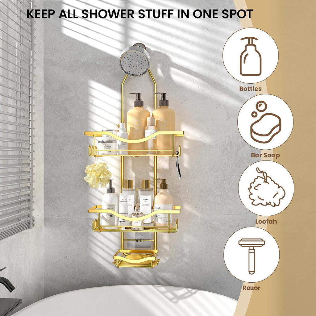 Adjustable Shower Caddy Hanging Rustproof Shower Organizer, Gold