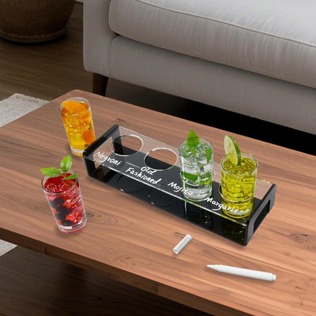 Acrylic Drink Flight Boards with Glasses, Easy Clean Drink Flight Tray Set, Mimosa Flight Boards, Writable Drink Flight Holder Beer Flight Boards for Hosting Essentials Bartender Accessories