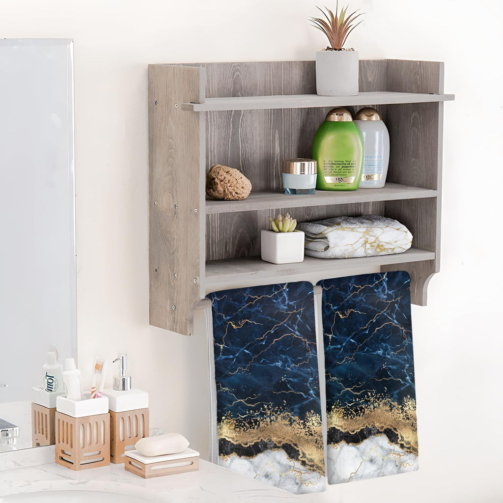 HAISUKA Blue & Gold Marble Lightweight Bath & Kitchen Towels - Soft, Absorbent Modern Decor