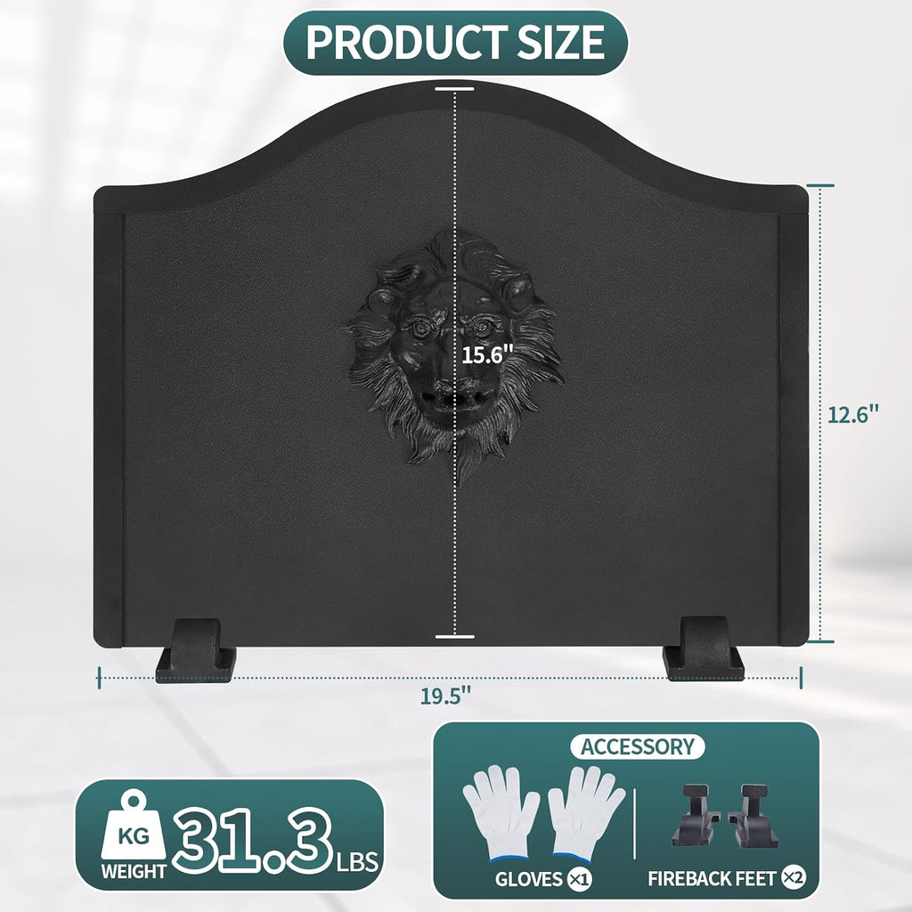 Firebacks for Fireplace- Iron Lion Fireback with Feet (19.5inch)