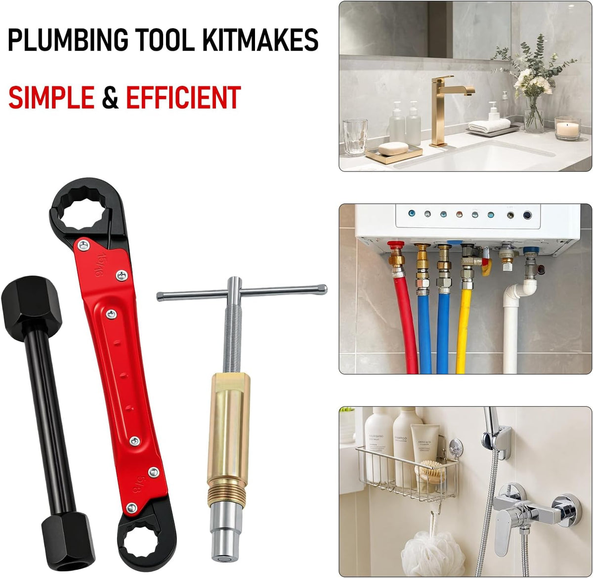 Angle Stop Wrench Kit, 1/2" Compression Sleeve Puller, Pro Plumber Wrench