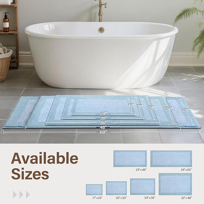 70x24 Long Bathroom Rugs Washable Non Slip, Light Blue Bath Mat - Image 6