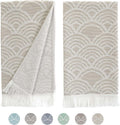 Turkish Hand Towels for Bathroom, Kitchen Towels Decorative Set of 2, Luxury Turkish Cotton Dish Tea Towels 14 x 30 Inches for Modern, Boho, and Farmhouse Decor (Beige Waves)