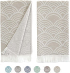 Turkish Hand Towels for Bathroom, Kitchen Towels Decorative Set of 2, Luxury Turkish Cotton Dish Tea Towels 14 x 30 Inches for Modern, Boho, and Farmhouse Decor (Beige Waves)