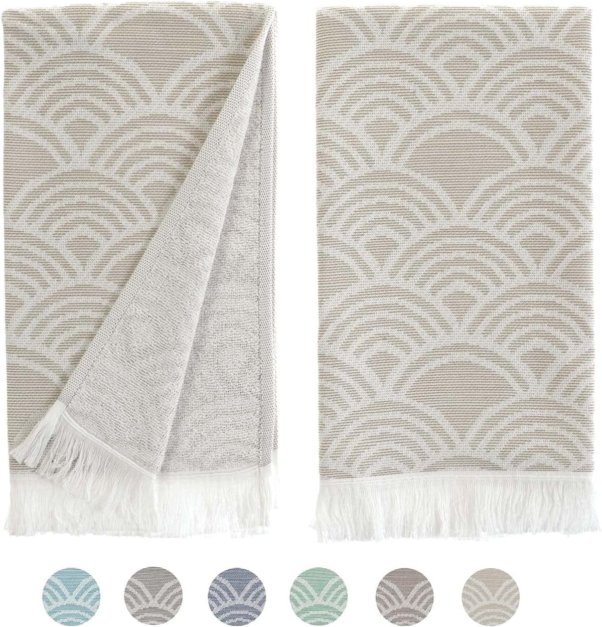 Turkish Hand Towels for Bathroom, Kitchen Towels Decorative Set of 2, Luxury Turkish Cotton Dish Tea Towels 14 x 30 Inches for Modern, Boho, and Farmhouse Decor (Beige Waves)