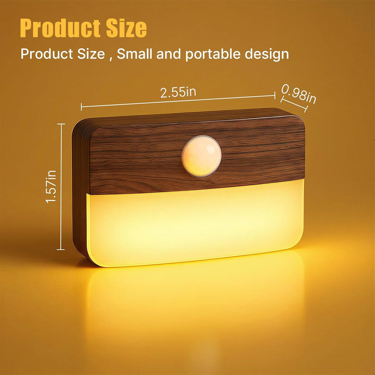 Guankai 8 Pack Motion Sensor Stair Light Indoor, Wireless Battery Operated Closet Lights, Stick on Anywhere Hallway Lamp, Portable Led Night Lamps for Bedroom Under Cabinet Kitchen, Wood Grain