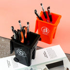 Mini Trash Can Pencil Holder for Desks, Black/Orange