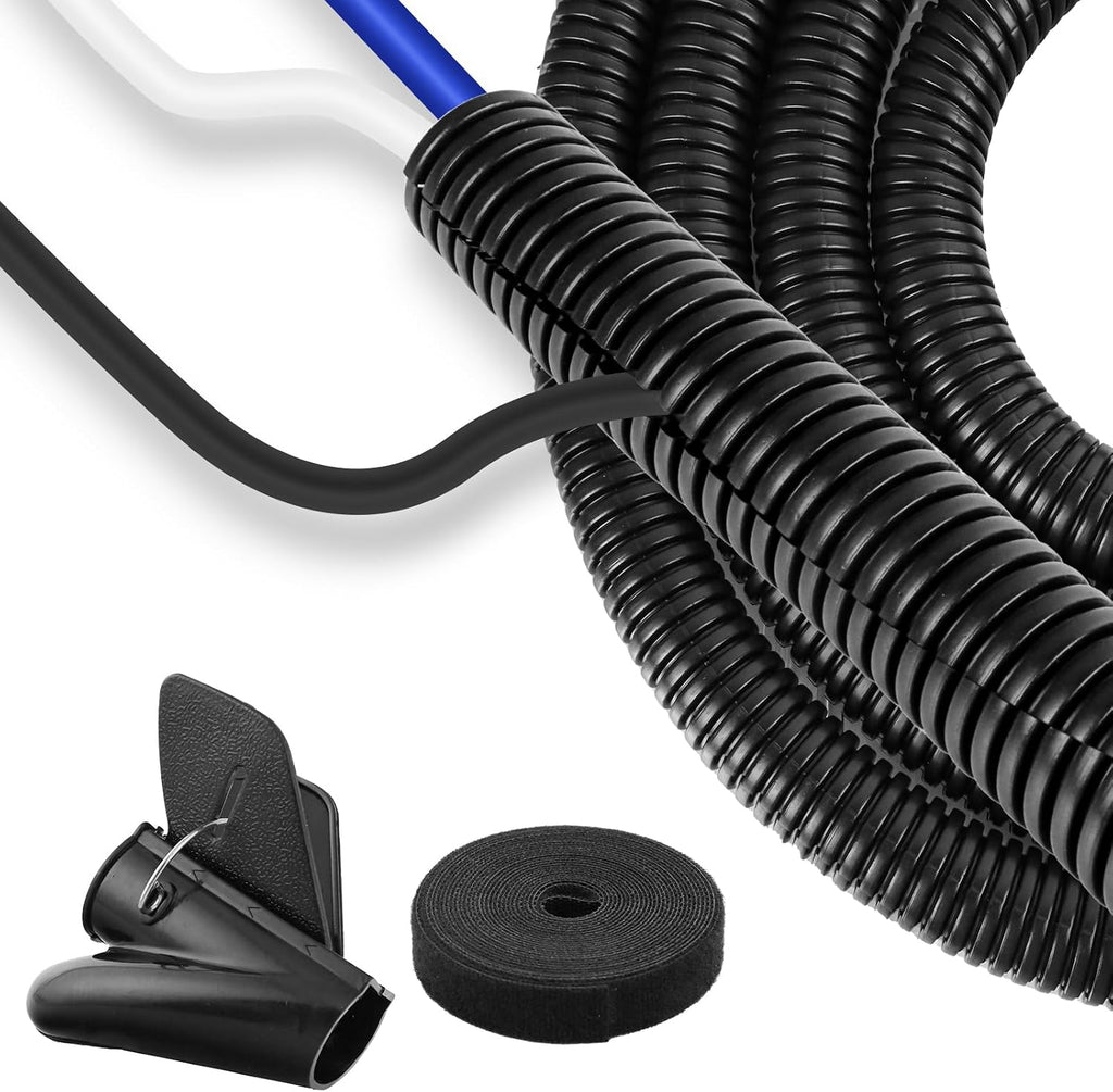 Split Wire Loom Tubing 20 ft Cord Protector Wires Covers Flexible Polyethylene Wire Conduit for Automotive, Home, Office, and Industrial Applications with Easy Installation Tool (Black, 3/4"-20FT)