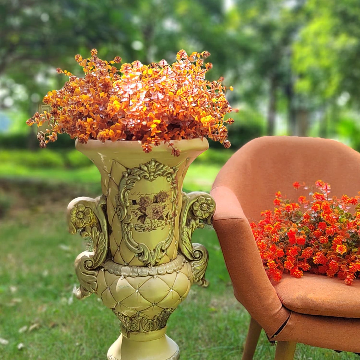 Grunyia Artificial Fall Flower- 12 PCS Bundles Fake Plants UV Resistant No Fade Faux Plastic Greenery Fall Flowers Garden Porch Patio Decoration Thanksgiving