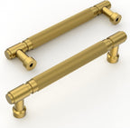 Amerdeco 10 Pack Brushed Modern Brass knurled Cabinet Pulls 5"
