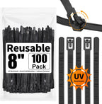 100 Pack Reusable Zip Ties Assorted Sizes 6 8 10 12 Inch Black Cable Ties