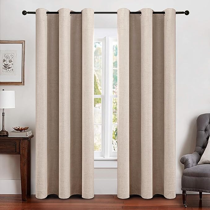 MIULEE 100% Blackout Linen Texture Curtains Soild Thermal Insulated Natural by MIULEE