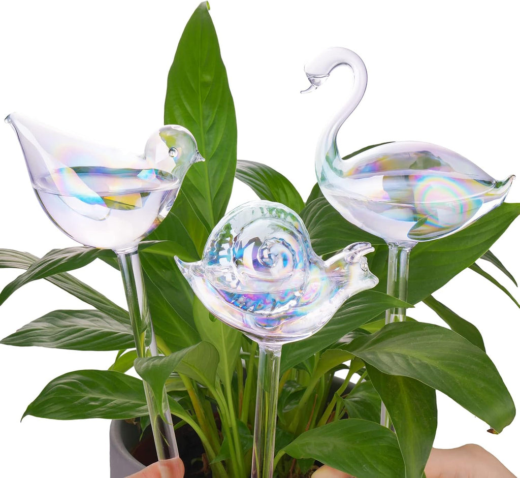 NiHome Self Watering Globes 2 Pack Glass Plant Waterer Flamingo Pink 10in